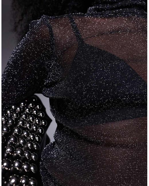 ASOS Black Roll Neck Sheer Metallic Second Skin Mesh Top