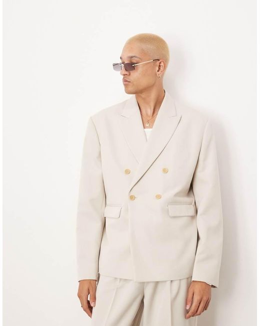 ASOS Boxy Double Breasted Colbert in het Natural voor heren