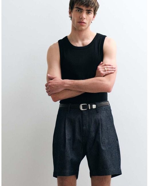 ASOS COLLECTIVE Blue Pleated Denim Shorts for men