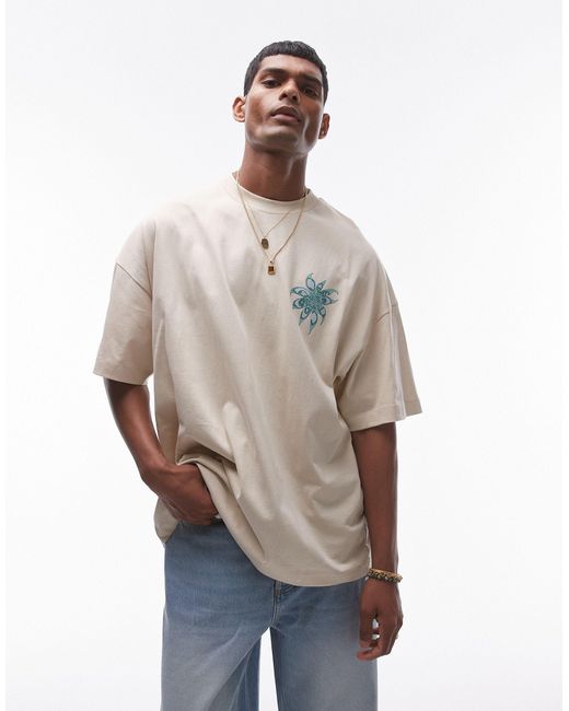 Camiseta color ultragrande con estampado floral Topman de hombre de color Gray