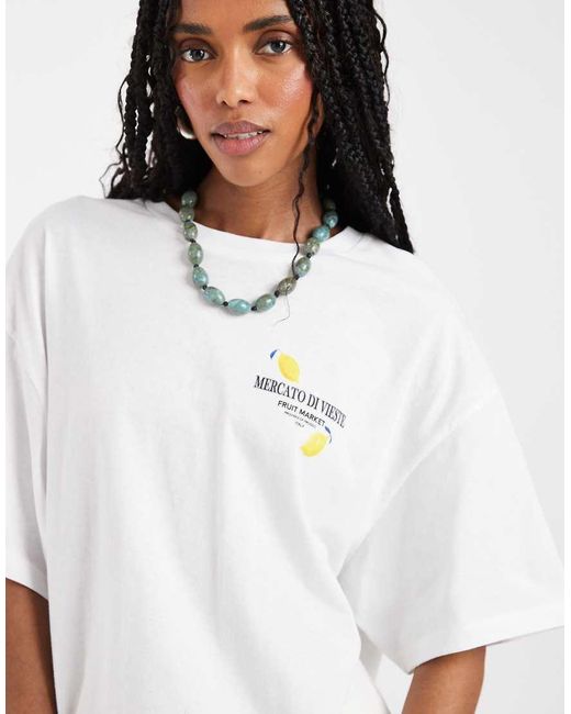 Vero Moda White Fruit Market Oversized Graphic T-shirt