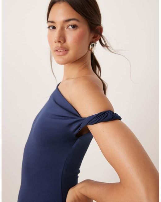 New Look Blue Slinky One Shoulder Maxi Dress