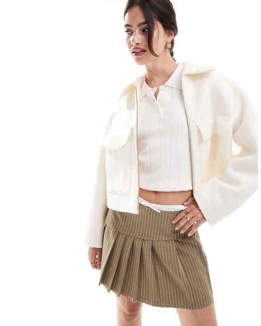 Stradivarius White Wool Look Trucker Jacket
