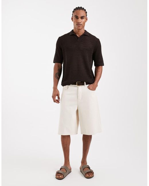 Only & Sons Black Open Knit Split Neck Polo for men