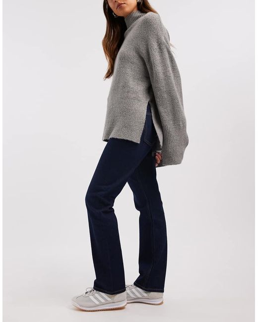 Vaqueros De Corte Recto Slim Y Talle Alto Con Acabado Enjuagado De -Azul Marino ASOS de color Gray