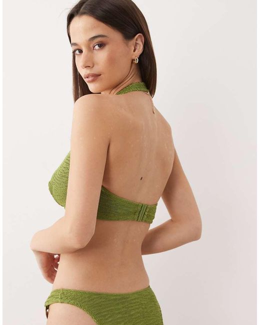 ASOS Green Fuller Bust Oceana Halter Bikini Top With Molten Hardware Detail