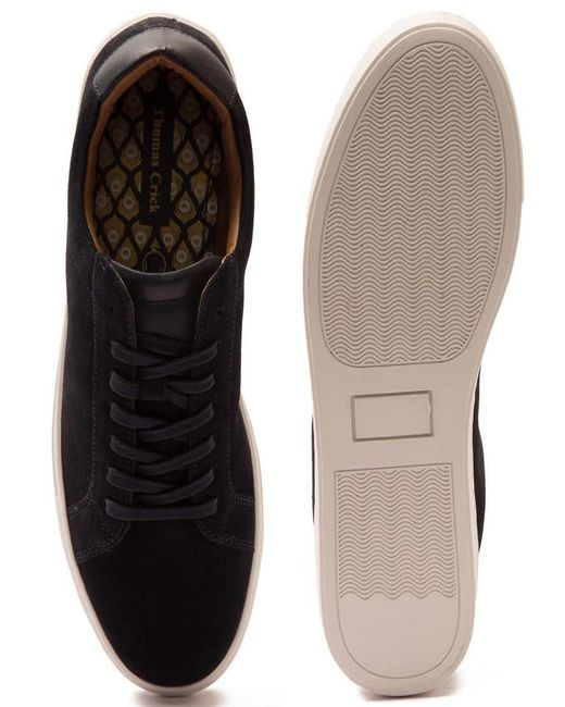 Thomas Crick Black 'Evers' Casual Lace-Up Suede Leather Sneakers for men