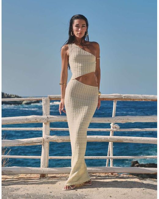 SIMMI Blue One Shoulder Knit Maxi Dress