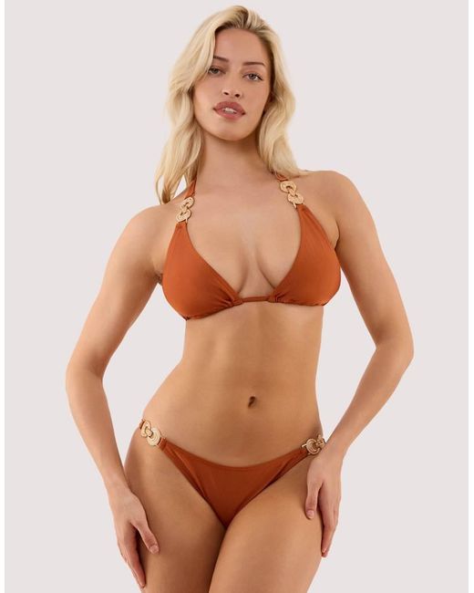 Wolf & Whistle Brown Georgia High Shine Fuller Bust Triangle Bikini Top With Hardwear