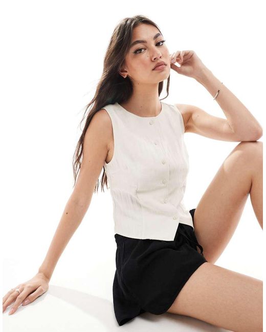 Stradivarius Black Crinkle Buttoned Vest Top