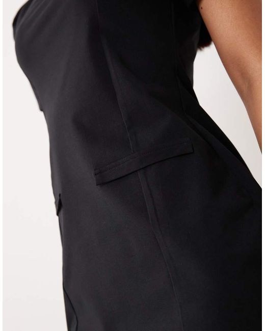 ASOS Black Puff Sleeve With Pocket Detail Mini Dress