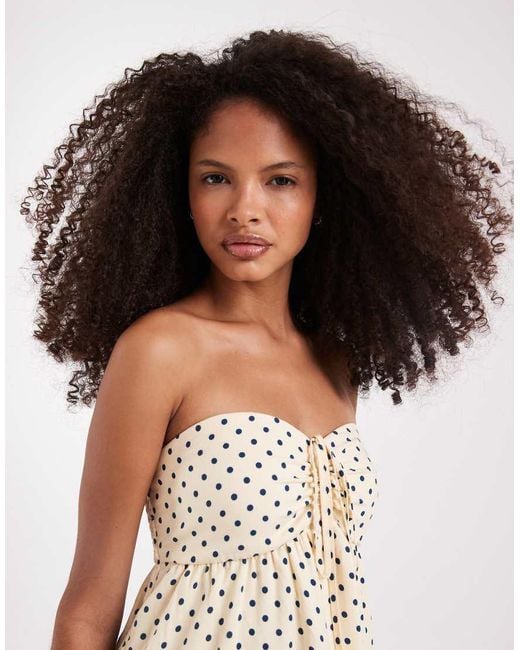 Hollister Natural Bandeau Tie Up Ruffle Babydoll Mini Dress
