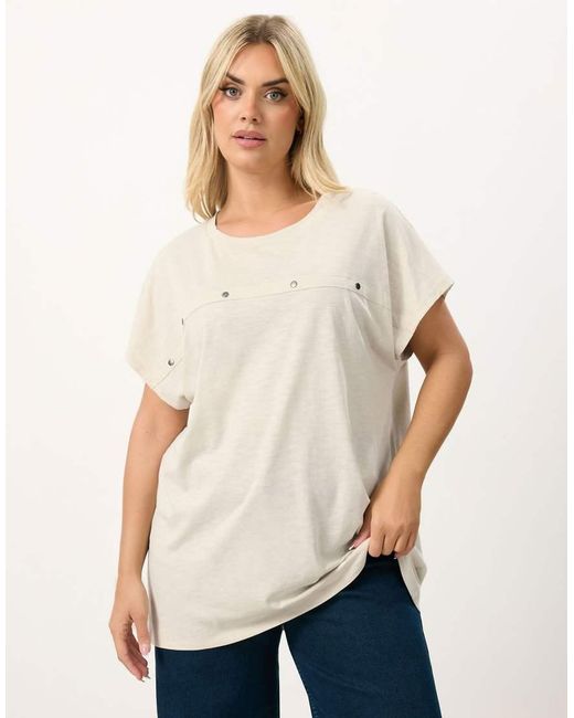 Yours Clothing White Stud Grown On Sleeve T-Shirt