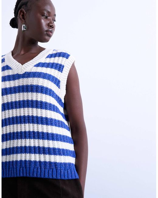 TOPSHOP Blue Knitted Stripe Vintage Vest