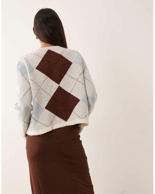 Vila Natural Argyle Check Knitted Cardigan