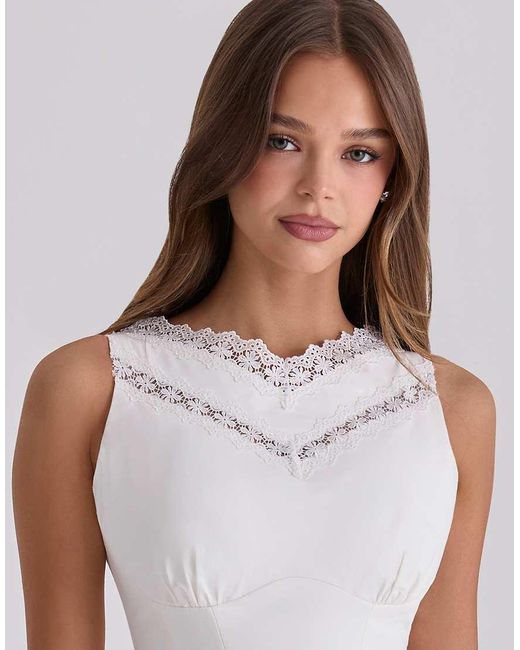 House Of Cb White Scarlett Cotton Lace Trim Waist Cinch Midi Dress
