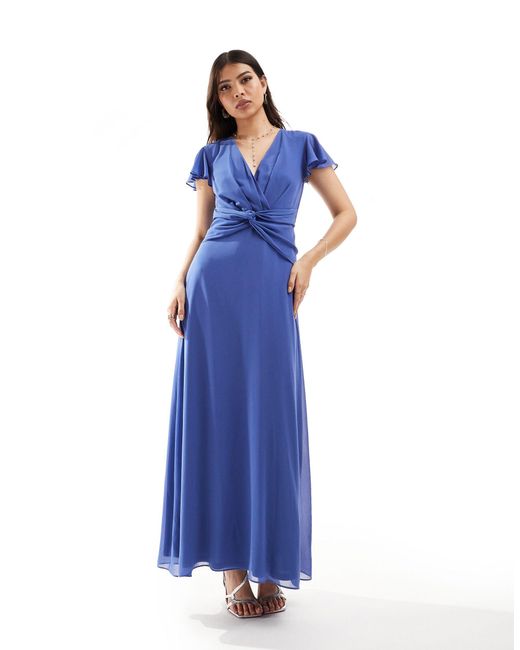 TFNC London Blue Bridesmaid Wrap Front Maxi Dress