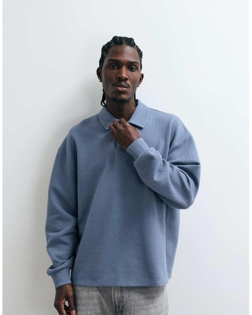 ASOS Blue Oversized Long Sleeve Polo for men