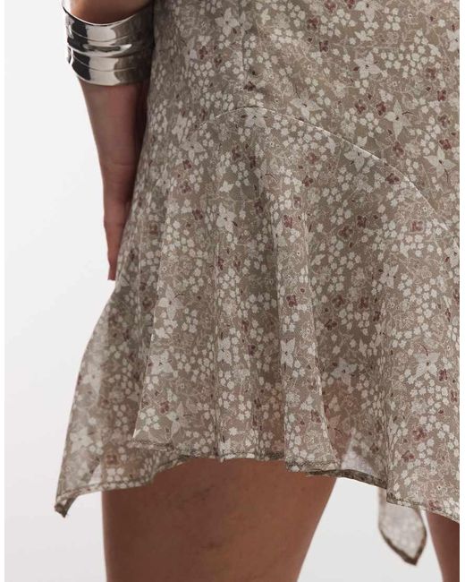 Monki Natural Asymmetric Chiffon Mini Skirt