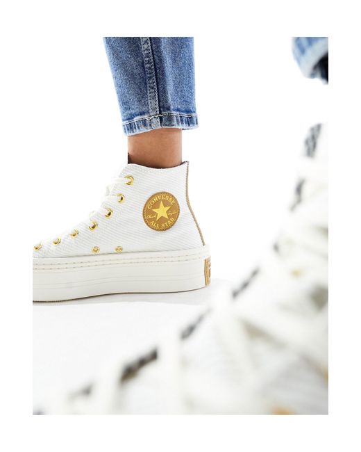 Converse Blue Modern Lift Hi Twill Sneakers With Gold Details