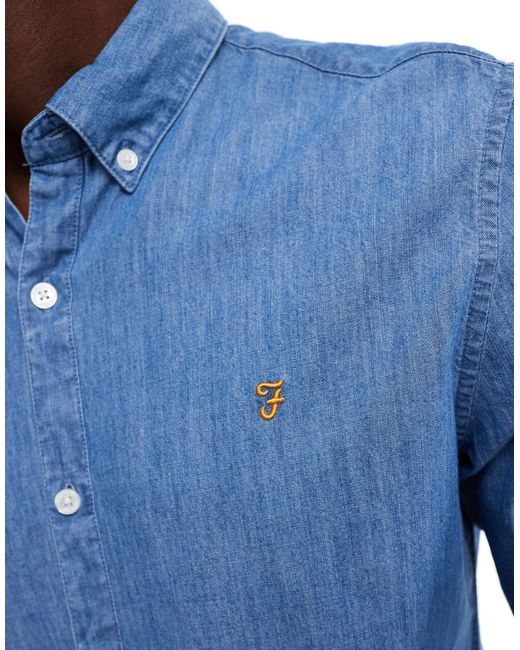 Farah Blue Brewer Denim Long Sleeve Shirt for men