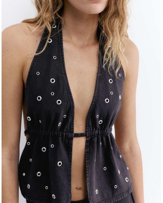 Top dos nu avec oeillets Pull&Bear en coloris Blue