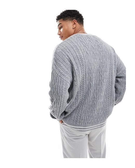 ASOS Gray Oversized Cable Knit Cricket Jumper for men