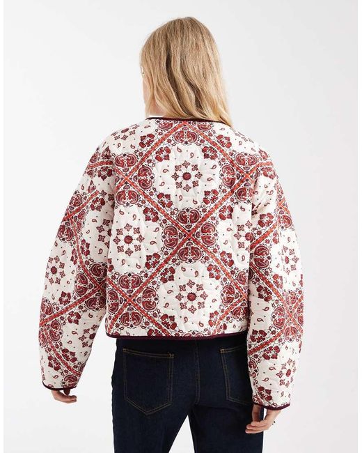 ASOS Red Quilted Jacket With Bandana Print