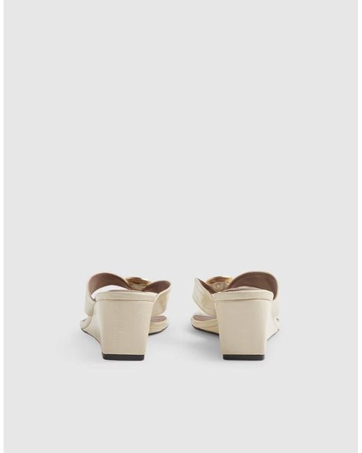 River Island Natural Cream Croc Embossed Toe Thong Wedges