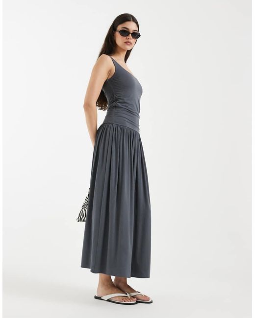 & Other Stories Blue Fitted Bodice Maxi Jersey Dress