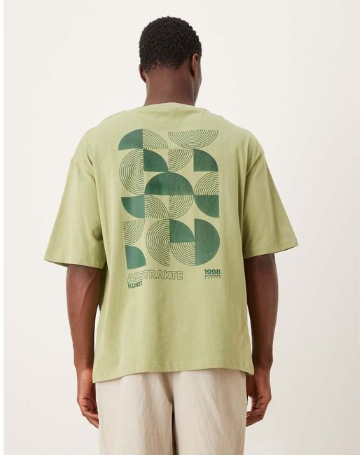 SELECTED Green Oversized T-shirt With Abstract Backprint for men