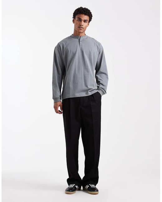 ASOS Gray Heavyweight Oversized Long Sleeve T-shirt With Henley Neck for men