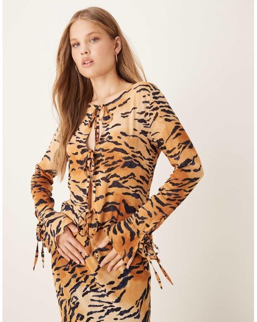 Never Fully Dressed Natural Sheer Tie Front Top Co-ord