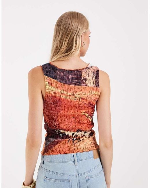 ASOS Shirred Jersey Vest With Western Road Print