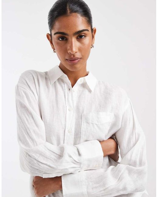 Gap White Relaxed Fit Linen Mix Shirt
