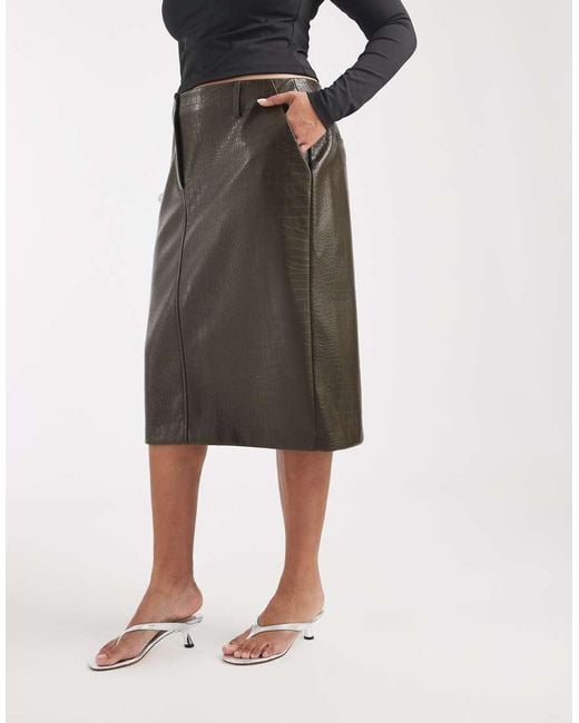 ASOS Green Curve Tailored Faux Leather Pencil Skirt