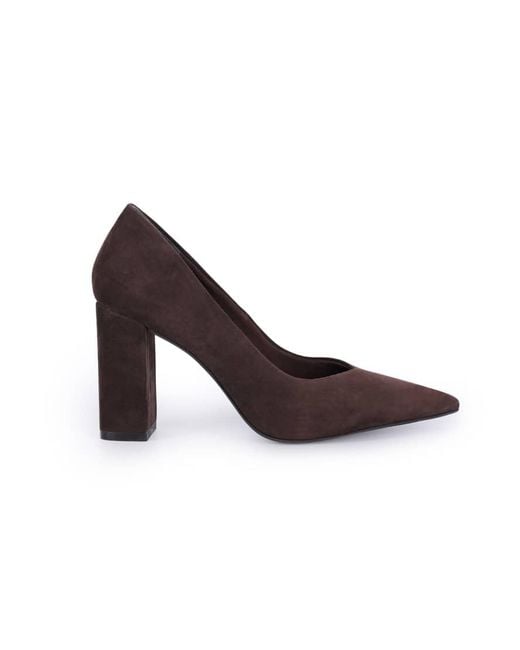 OFF THE HOOK White Brandy Suede Leather Pointed Toe Block Heel Pumps