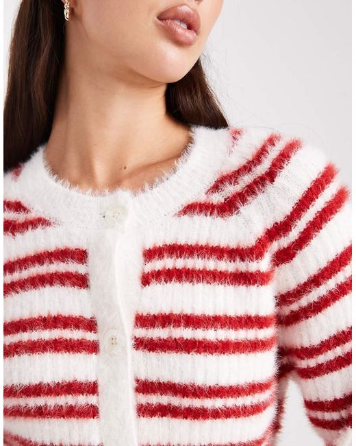 Threadbare Red Crew Neck Fluffy Cardigan