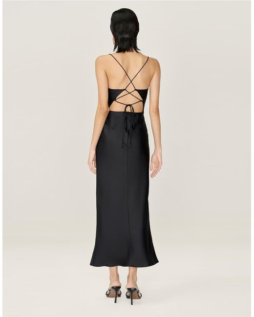 OMNES White Dresses Riviera Satin Midi Dress With Lace-Up Back