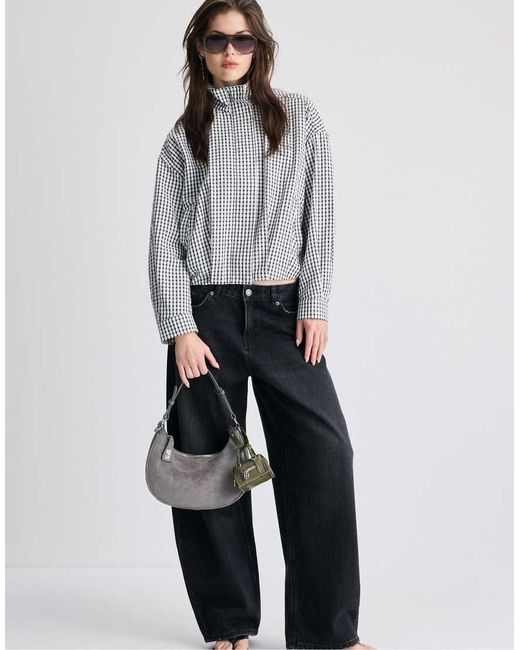 Stradivarius Gray Oversize Check Print Jacket