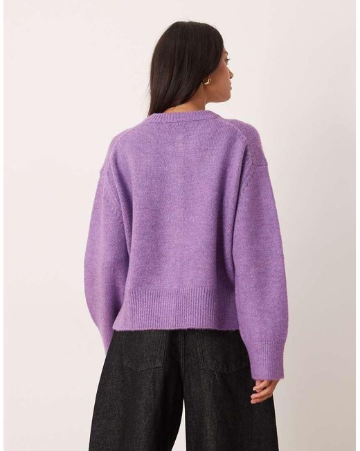 ASOS Purple Boxy Crew Neck Cardigan With Side Split Detail