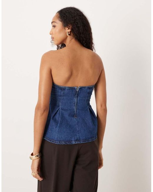 ASOS Blue Denim Bandeau Top With Pleated Peplum