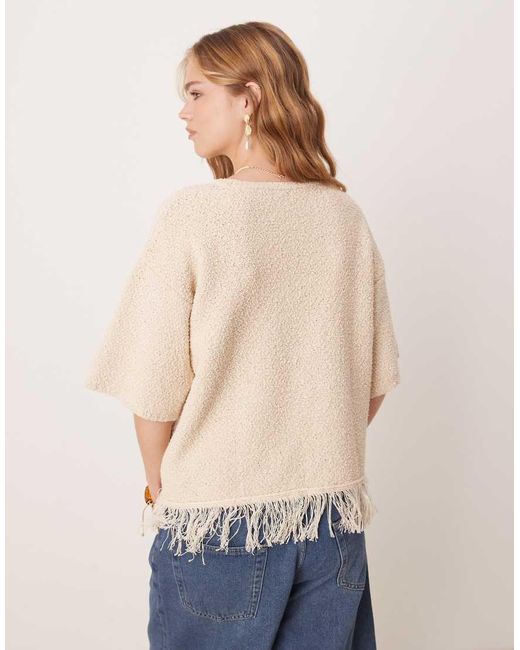 ASOS Premium T-Shirt Met Textuur En Franjes Aan De Zoom in het Blue