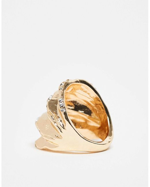 ASOS Metallic Textured Chunky Ring With Crystal Details