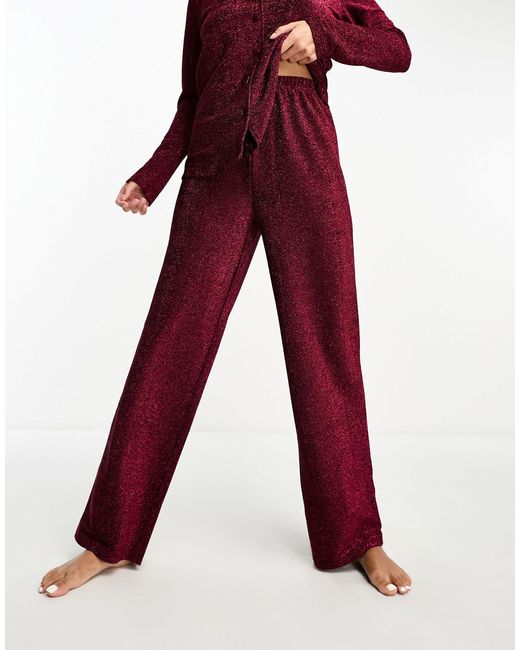 ASOS Red Glitter Shirt & Trouser Pyjama Set