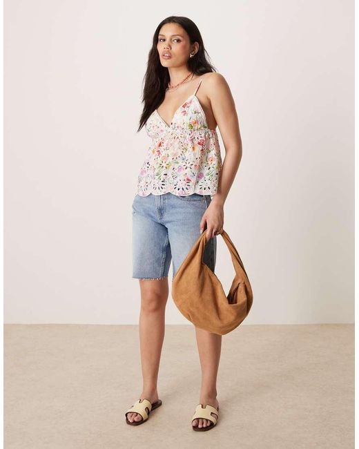 Gina Tricot Natural Strappy Broderie Anglaise Singlet Top