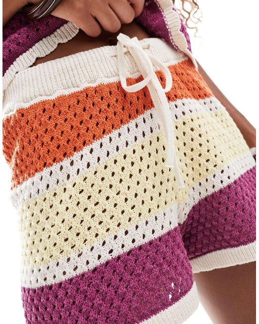 Vero Moda Red Stripe Crochet Short Co-ord With Scallop Trim