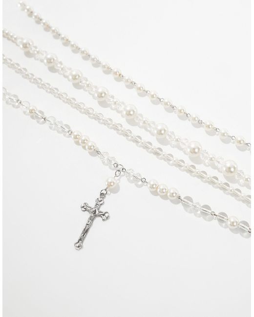 Confezione da 4 collane con perle e croce di ASOS in White da Uomo