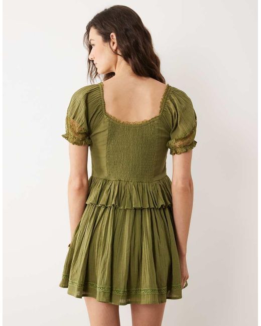 Miss Selfridge Green Cheesecloth Lace Detail Milkmaid Dress