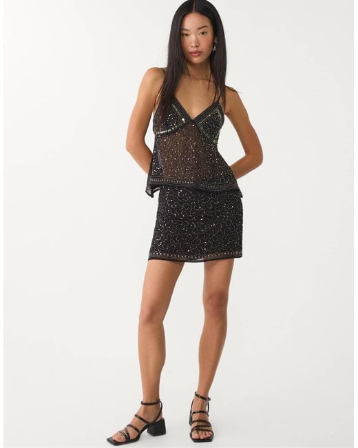 Stradivarius Black – besticktes riemchenoberteil